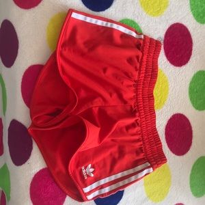 adidas red track shorts!!